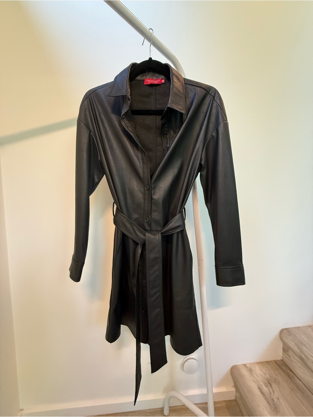 R:Philanthropy Black Faux Leather Belted Shirt Dress Sz S